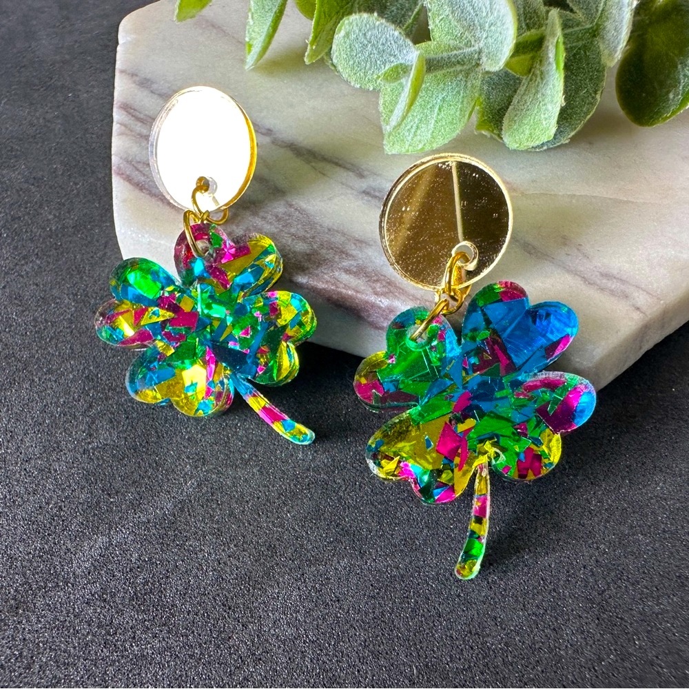 St. Patrick Earrings Shamrock ☘️ Glitter Earrings